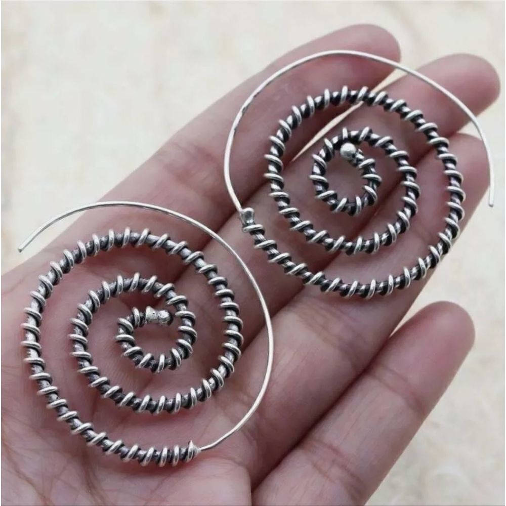 Spiral 925 Silver Plated Handmade Gemstone Earrings of 1.6" Ethnic Gift